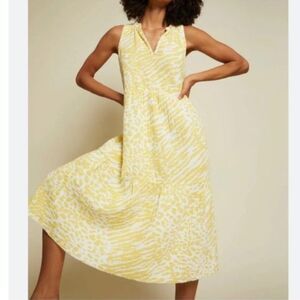 Nation LTD Nadie Tiered Tank Butter Yellow Gauze Cotton Boho Midi Dress Sz M